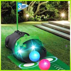 Kids Toy Golf Club Set with  LED Automatic Ball Returner, Golf Putting Mat Toddler Mini Golf Game Sports Gift for 3+  Boys Girls