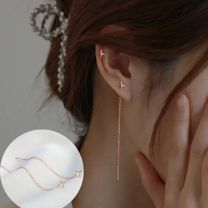925 Sterling Silver Star Earrings with Tassel Design for Women - Smarsty