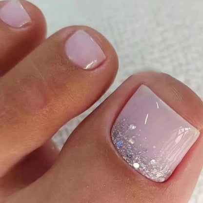 24pcs Glossy Nude Press On Toe Nails With French Edge - Smarsty