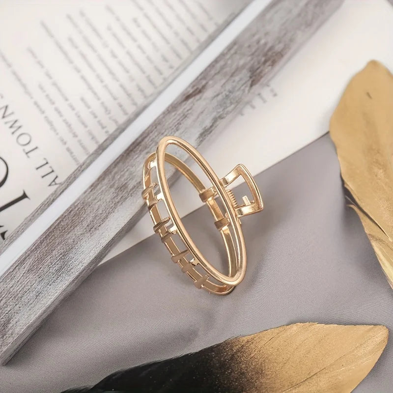 Gold Hollow Heart Mini Hair Claw Non Slip Grip Barrette - Smarsty