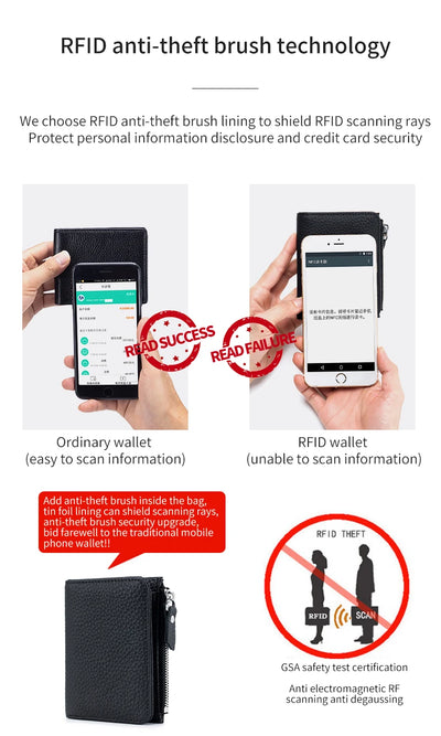 Genuine Leather Men Women Cute Short Wallet Luxury Solid Zipper Coin Purse rfid Bank Credit Card Holder Slim Small Money Bag - Smarsty