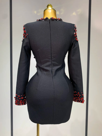 Luxury Birthday Women Celebrity Sexy Long Sleeve V Neck Rhinestone Black Bandage Dress 2025 Elegant Evening Club Party Dresses - Smarsty