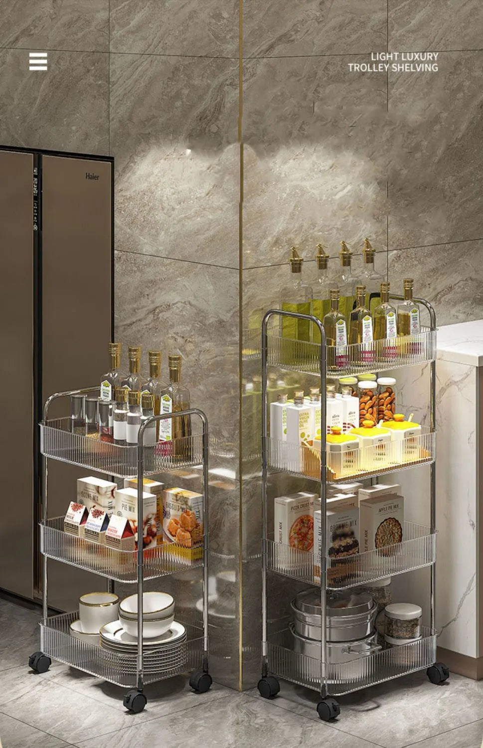 Mobile Shelf with Wheel Multi-Layers Storage Rack Home Trolley for Snacks Cosmetic Sundries Organizer 2/3/4 Tiers Rolling Cart