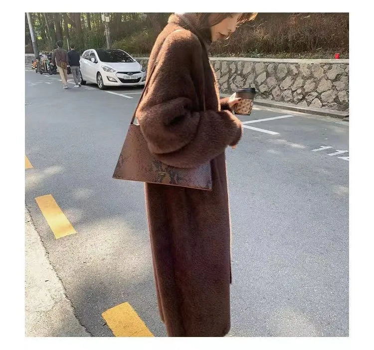 white Long Cardigan for women 2025 new winter clothes Knitted fluffy long sleeve Cashmere sweater coat korean style warm vintage - Smarsty