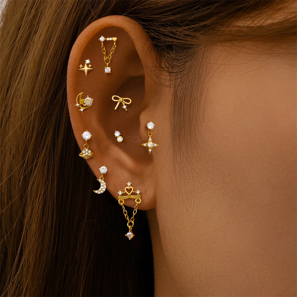 Sterling Silver Heart Zircon Stud Earrings Elegant Gift - Smarsty