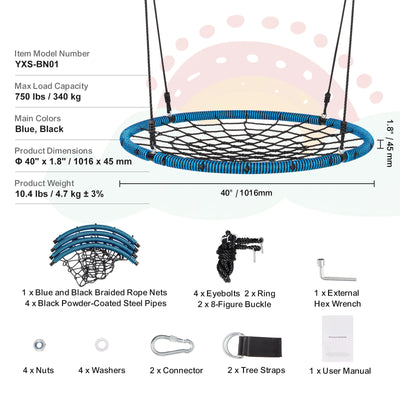 SucceBuy Tree Swing Saucer Swing 750lbs Swing Seat 2 Tree Hanging Straps Adjustable Multi-Strand Ropes Round Swing Kids Outdoor