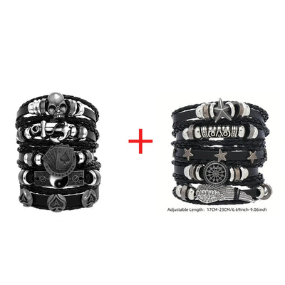 Viking Leather Bracelet For Men Adjustable Skull Design - Smarsty