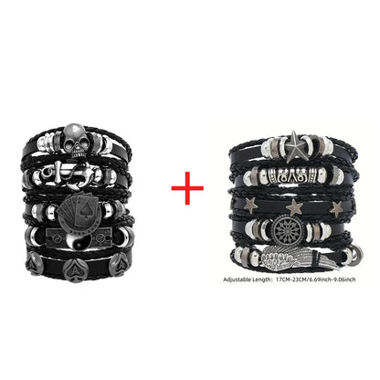Viking Leather Bracelet For Men Adjustable Skull Design - Smarsty