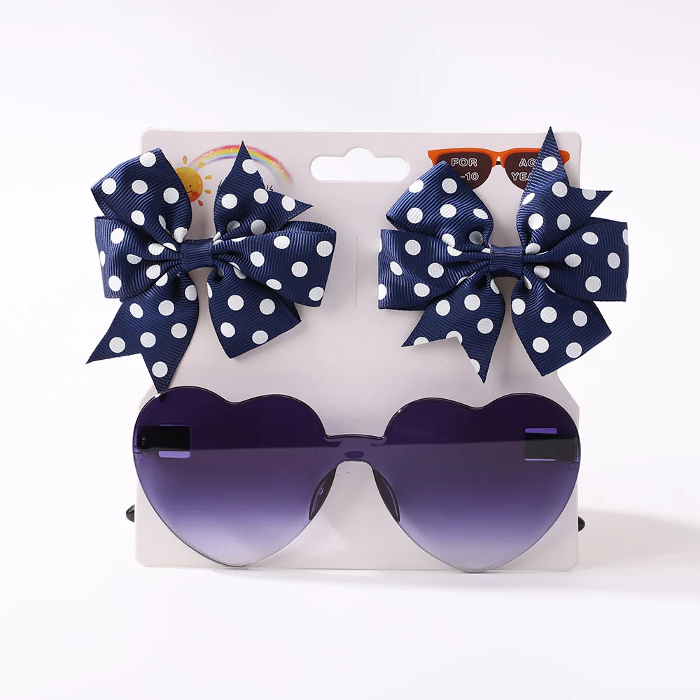 Colorful Heart Sunglasses and Dot Hairpin Set for Girls - Smarsty
