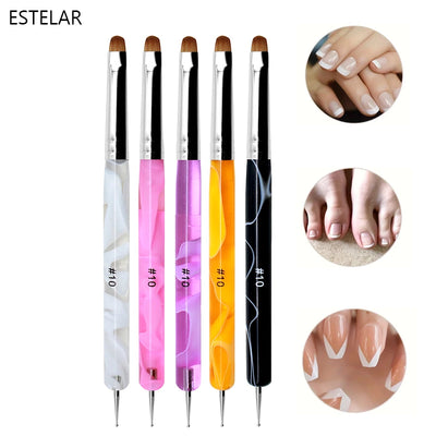 5pcs French Nail Art Brush Dual End Nail Art Dotting Pen Acrylic Drawing Rhinestone Gel Painting Manicure Tool for Beginner 8-16