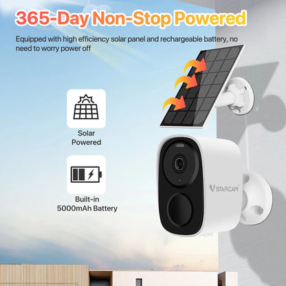 Vstarcam 2K Solar Security Cameras Wireless Outdoor Battery Powered Security Camera PIR Motion Alarm Cloud Storage Two Way Audio