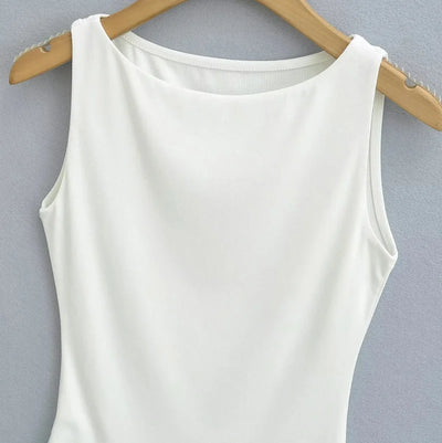 Women Double Layer Boat Neck Soft Slinky Tank Top - Smarsty