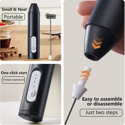 HOT  Electric Milk Frother + Egg Beater Wireless Type-C Charging 3 Speeds Mini Handheld Foam Maker Coffee Whisk Cooking Tools - Smarsty