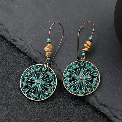 Vintage Bohemian Big Drop Earrings with Geometric Leaf Design - Smarsty
