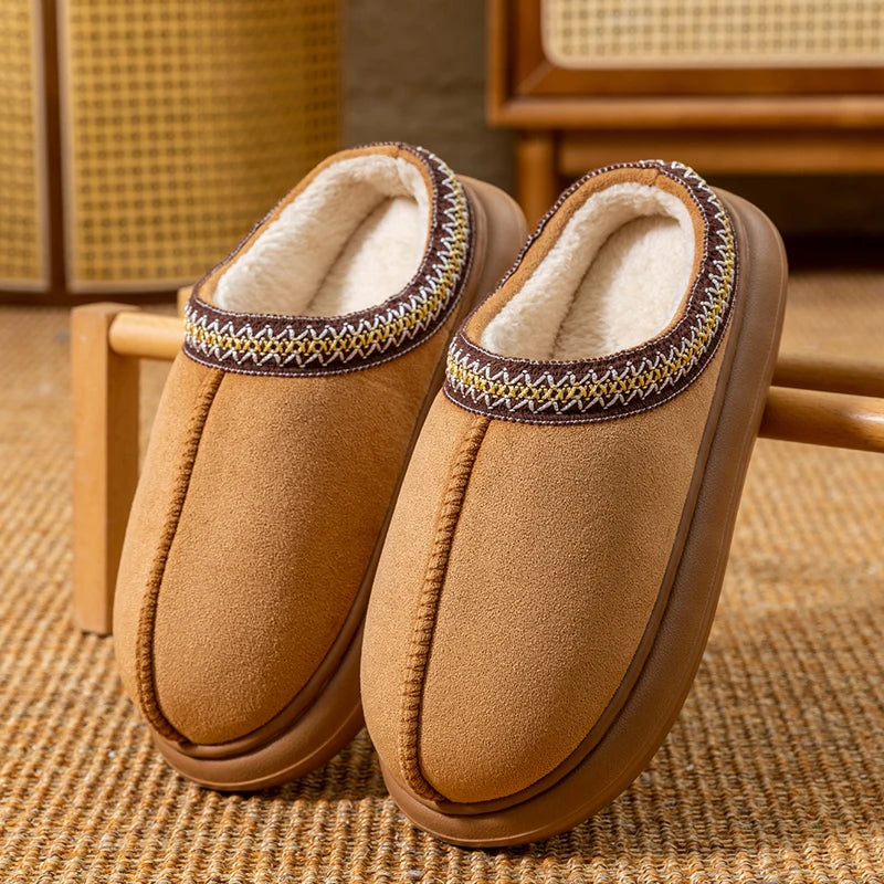 Men's Plush Fleece Lined Slippers Winter Warm House Shoes with Thick EVA Sole for Indoor/Outdoor Use Cozy Non-Slip Home Footwear - Smarsty