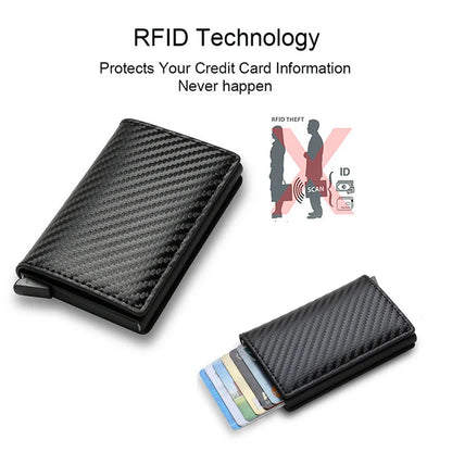 Anti Rfid Carbon Fiber ID Credit Card Holder Men Wallets Mini Automatic Pop up Bank Cardholder Case Minimalist Vallet Choice