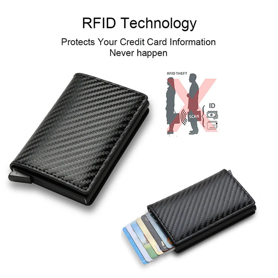 Anti Rfid Carbon Fiber ID Credit Card Holder Men Wallets Mini Automatic Pop up Bank Cardholder Case Minimalist Vallet Choice