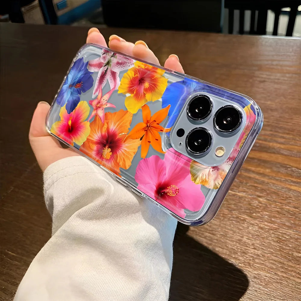 Clear Floral Pattern Phone Case For iPhone 7 To 16 - Smarsty