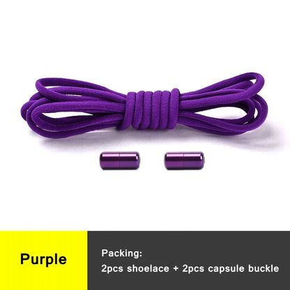 21 Colors No Tie Shoelaces Round Color Metal Lock Elastic Shoelace General For Children And Adults Sneakers Lazy Laces Unisex - Smarsty