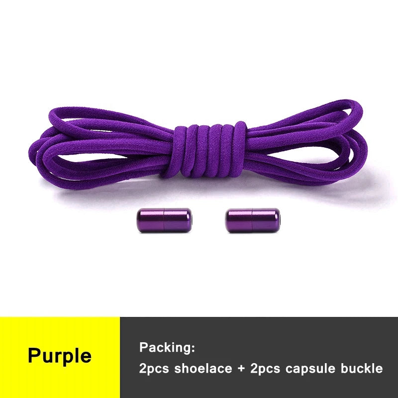 21 Colors No Tie Shoelaces Round Color Metal Lock Elastic Shoelace General For Children And Adults Sneakers Lazy Laces Unisex - Smarsty