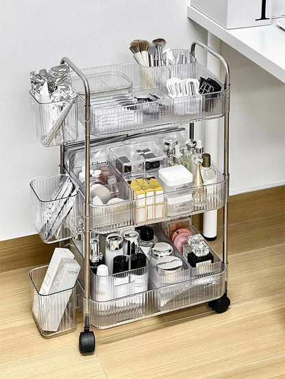 Mobile Shelf with Wheel Multi-Layers Storage Rack Home Trolley for Snacks Cosmetic Sundries Organizer 2/3/4 Tiers Rolling Cart