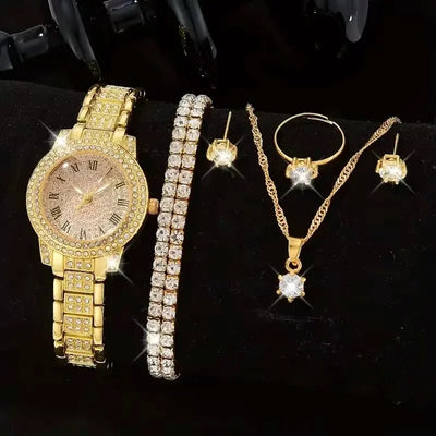 Luxury Women Alloy Watch Set with Elegant Crystals - Smarsty