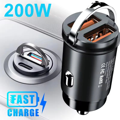 100W/200W QC3.0 PD Mini Car Charger 12-24V Lighter Fast Charging Car USB Type C Charger for Xiaomi Samsung Huawei iPhone Power - Smarsty