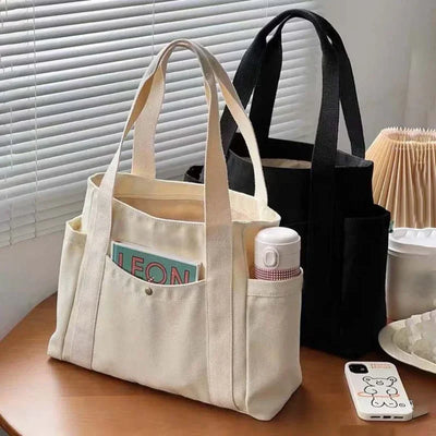 Large Capacity Canvas Tote Shoulder Bag For Work College - Smarsty