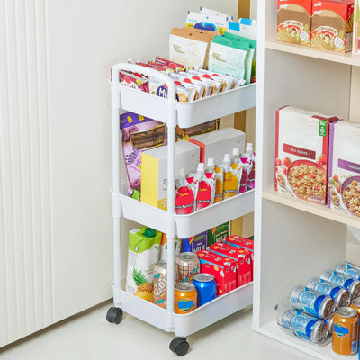 Plastic Rolling Utility Cart with Handle Storage Trolley for Office, Living Room, Kitchen, Movable Storage Organizer with Wheel by Smarsty