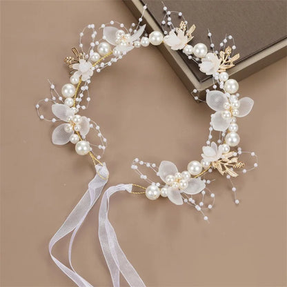 Bohemian Pearl Flower Headband For Girls Wedding Bridal - Smarsty