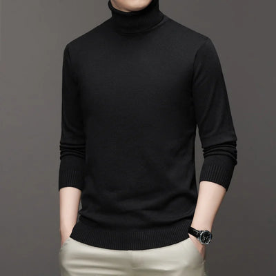 Autumn Mens High Quality Knitted Turtleneck Sweater Slim Fit Long Sleeve Anti-pilling Pullover Solid Color Trend Men Streetwea - Smarsty