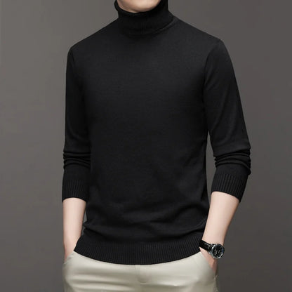 Autumn Mens High Quality Knitted Turtleneck Sweater Slim Fit Long Sleeve Anti-pilling Pullover Solid Color Trend Men Streetwea - Smarsty