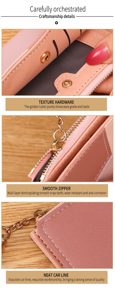 Fashion Women's Wallet Zipper Coin Purse Lady Short Clutch Purse Handbag Patchwork Leather Female Card Holder Wallet Phone Pouch - Smarsty