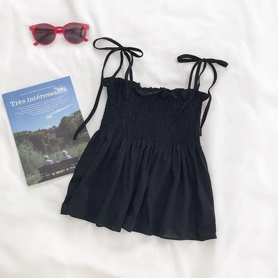 Sexy Tank Top Bow Halter Crop Tops Women Summer Folds Camis Backless Camisole Casual Bandage Tee Female Sleeveless Cropped Vest - Smarsty