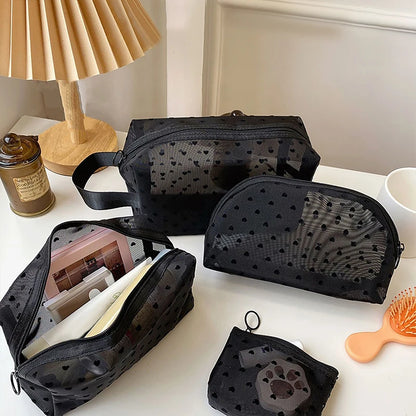 Transparent Mesh Makeup Bag with Lipstick Organizer - Smarsty