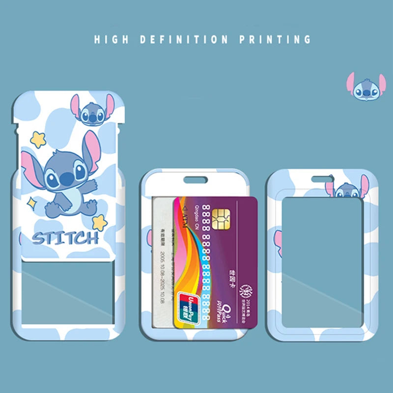Disney stitch ID Badge Card Holder Lanyard Lovely Girls Door Card Case Neck Strap Boy Credit Card Holder Credentials Accessories
