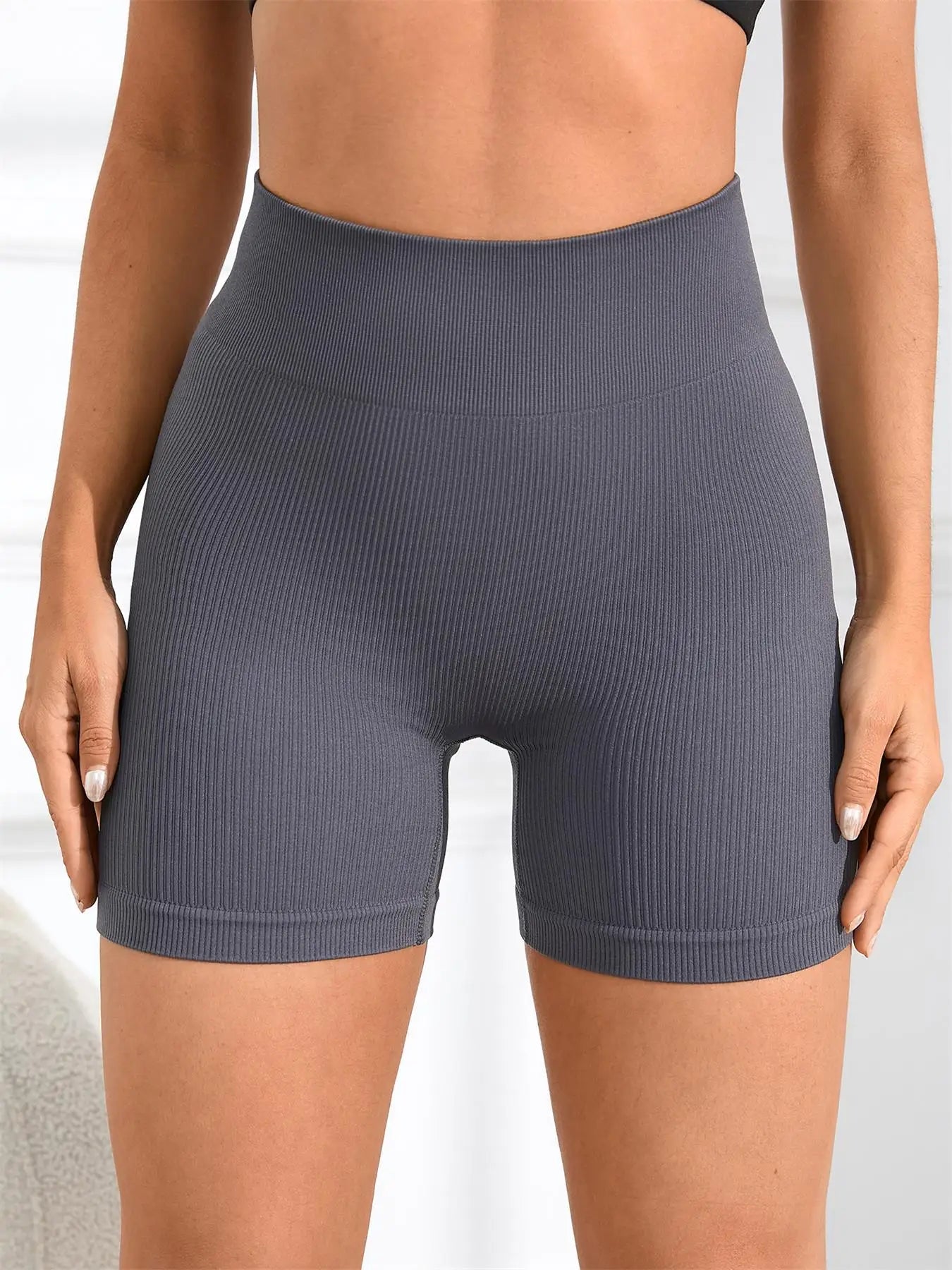 Women's Solid High Waist Sports Shorts, High Stretch Seamless Yoga Leggings, Ladies Sportswear for Indoor Outdoor Wear - Smarsty