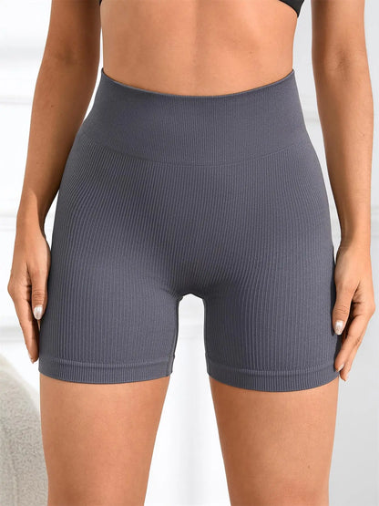 Women's Solid High Waist Sports Shorts, High Stretch Seamless Yoga Leggings, Ladies Sportswear for Indoor Outdoor Wear - Smarsty