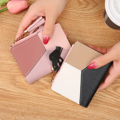Fashion Women's Wallet Zipper Coin Purse Lady Short Clutch Purse Handbag Patchwork Leather Female Card Holder Wallet Phone Pouch - Smarsty