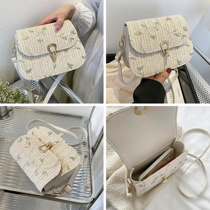 Straw Saddle Bag Crossbody Embroidered For Women Trendy - Smarsty