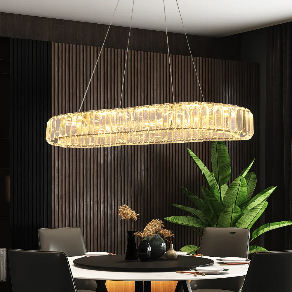 VETRULUS Modern Luxury Crystal Oval Design Led Chandelier Ceiling Lamp Nordic Pendant Hanging Light Fixture Living Bedroom Hotel