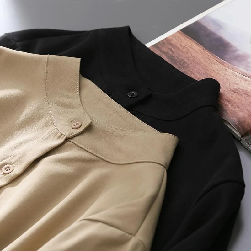 Woman Spring Autumn Style Blouses Shirt Lady Long Lantern Sleeve Stand Collar Loose Blusas Tops DF4847 - Smarsty