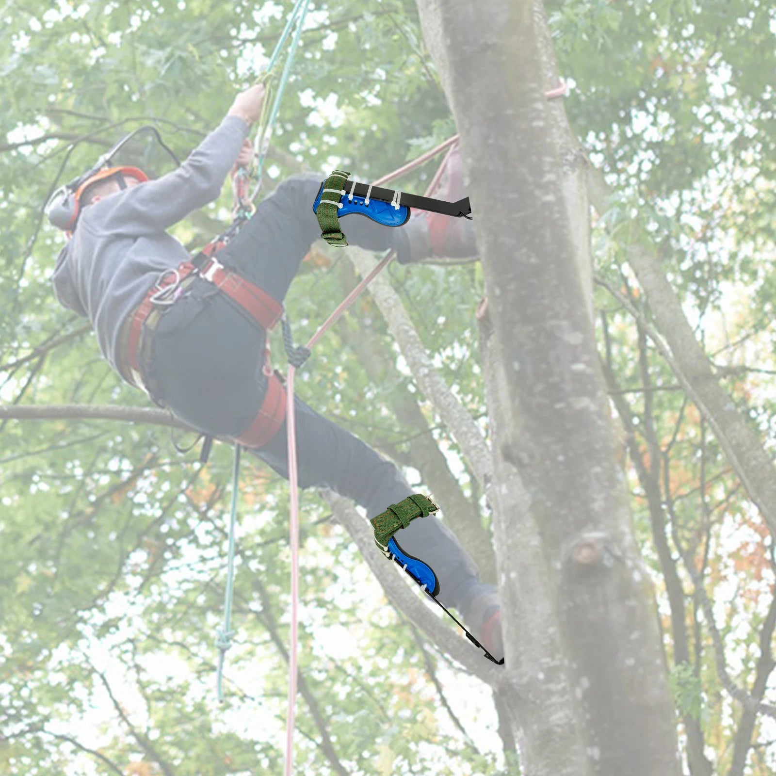 Tree Climbing Tools with Safety Belt 2M Rope 45# Steel Wide Foot Pedal Comfortable Kit for Fruit Picking, Jungle Survival, Black