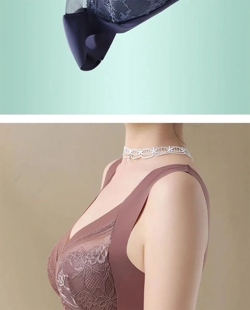 L-6L Women Large Bra Push Up Ice Silk Seamless upper Bralette Lace Wireless Summer Bras Plus Size Top Lingerie Underwear 15019 - Smarsty
