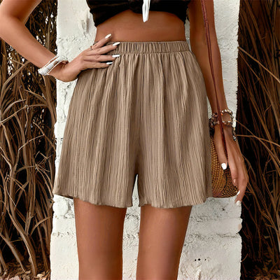 Women High Waist Solid Shorts 2025 Spring Summer New Fashion Pant Lady Casual Outfit Short Pants Beach Holiday Simple Clothing - Smarsty