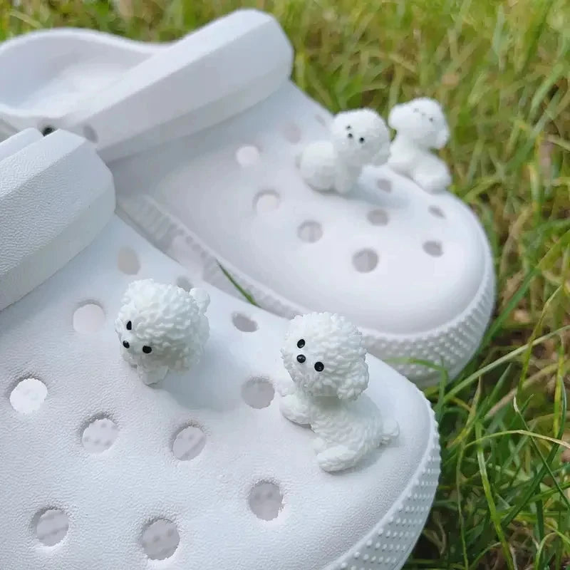 3D Cute Mini Puppy  Shoe Decoration Set Detachable Diy Bichon Frise Dog Figurines Accessory, Used For Clogs, Holiday Party Gifts