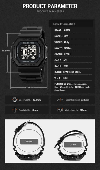 Skmei 1988 Waterproof Digital Sport Watch for Men - Smarsty