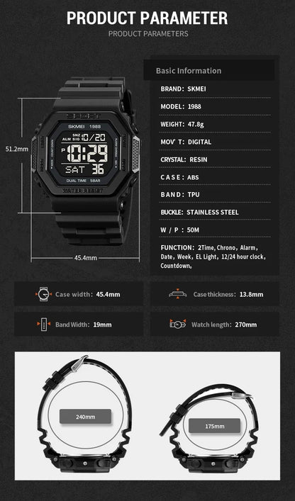 Skmei 1988 Waterproof Digital Sport Watch for Men - Smarsty