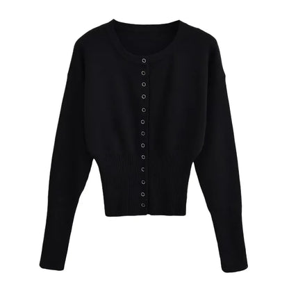 Tossy Autumn Fashion Knitwear Cardigan Top Women's Ribbed Patchwork Slim Casual Cropped Inner Top Women's Knit Cardigan Outwear - Smarsty