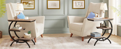 Tribesigns C-Shaped End Table, Industrial 3-Tier Small Table for Couch, Wood Bedside Table Snack Table with Storage Shelves